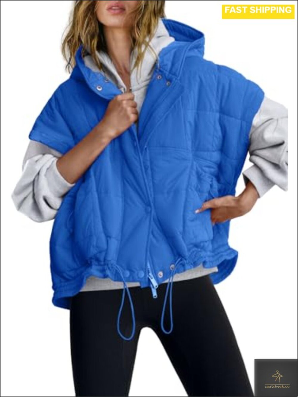 Oversized Quilted Puffer Vest Hooded Sleeveless Zip Jacket